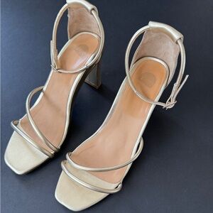 Bared footwear Gold block heeled sandals